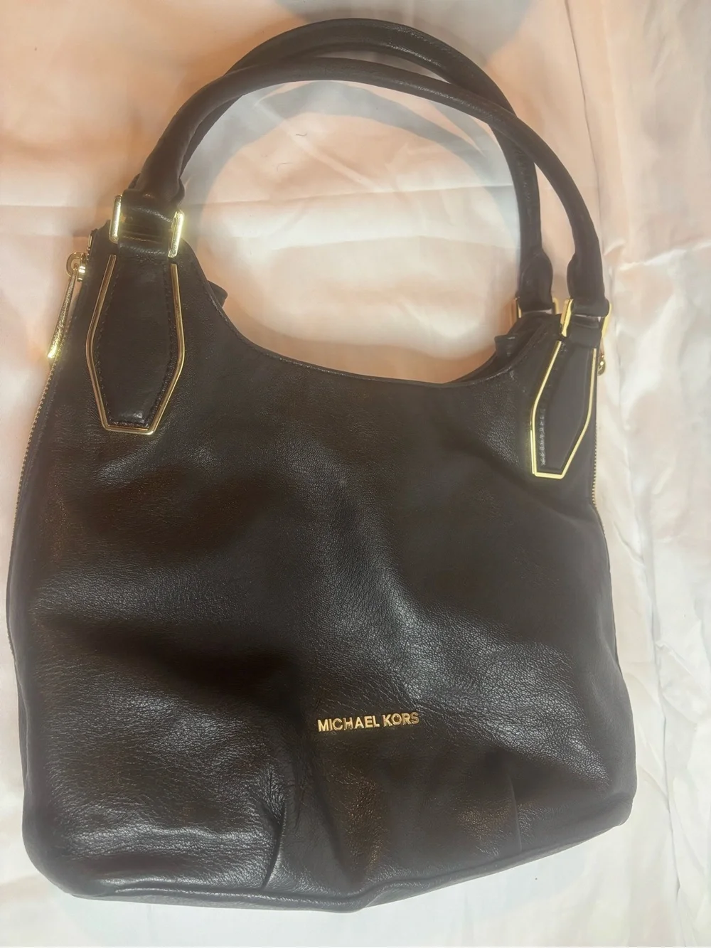 Michael Kors Black Leather Shoulder Bag with Gold Hardware